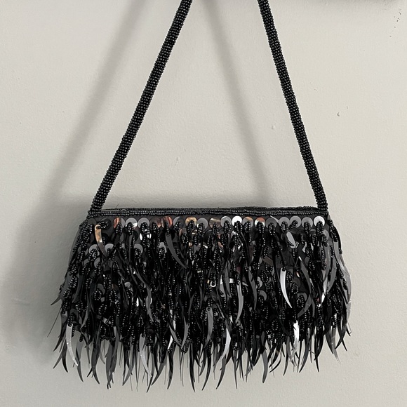 Metallic grey clutch bag 🌚 beads & sequins - Picture 2 of 12